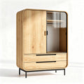 Wooden storage cabinet with sliding doors and two drawers 100 x 50 x 150cm