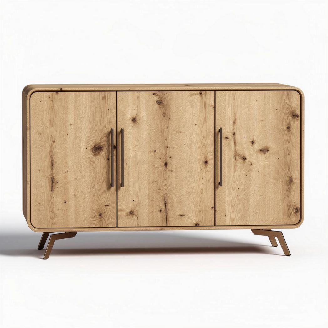 Wooden sideboard with three storage compartments and metal legs 120 x 45 x 80cm