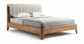 Wooden bed frame with upholstered headboard and gray mattress support 200 x 160 x 100cm