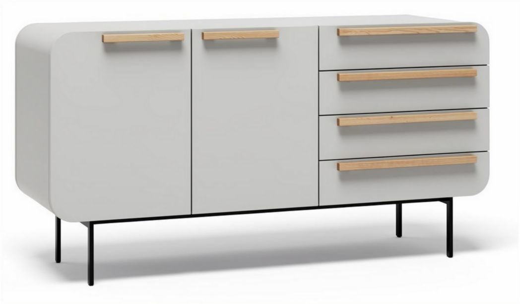 Modern sideboard storage cabinet with four drawers and two doors in gray 120 x 40 x 80cm