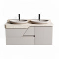 Double sink bathroom vanity with beige stone countertop and modern design 100 x 50 x 70cm