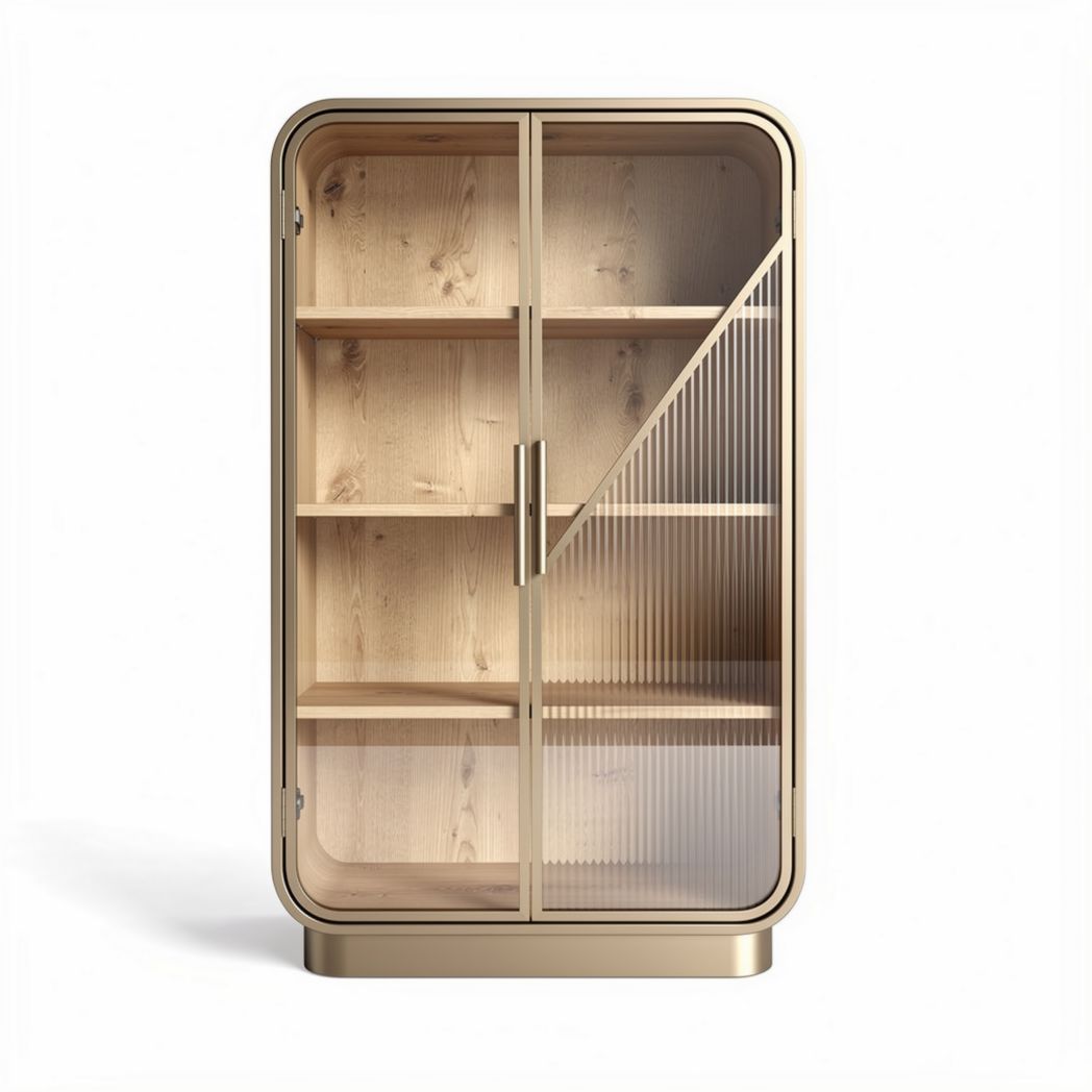 Glass door cabinet with wooden shelves for modern home storage 100 x 50 x 200cm