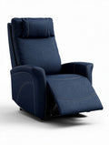 Reclining chair in navy blue fabric with adjustable headrest and footrest