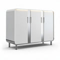Modern white cabinet with stainless steel handles for storage 150 x 50 x 90cm