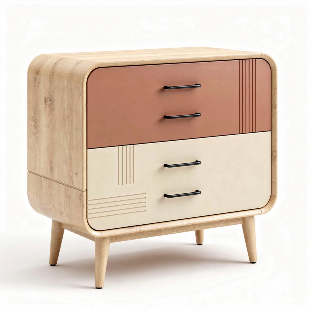 Wooden storage cabinet with three drawers and mixed color design 80 x 40 x 90cm