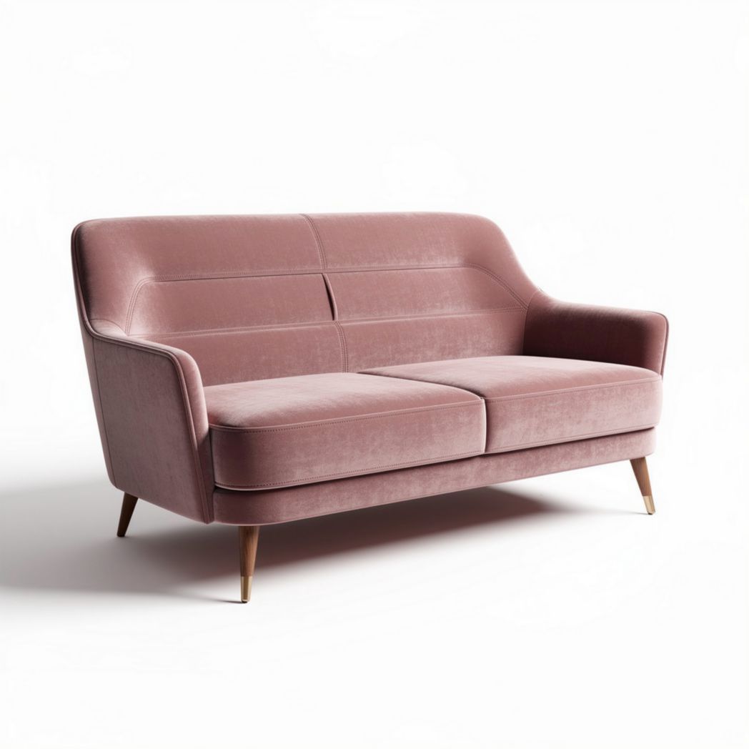 Velvet two-seater sofa in blush color with wooden legs 200 x 80 x 85cm