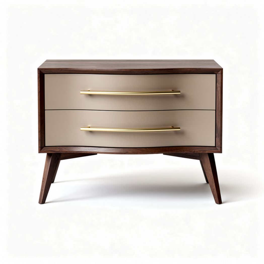 Modern wooden nightstand with two drawers in walnut and beige finish 60 x 40 x 30cm